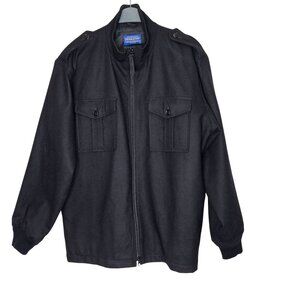 Pendleton Mens Black Wool‎ Military-Inspired Jacket Full Zip Button Epaulettes S